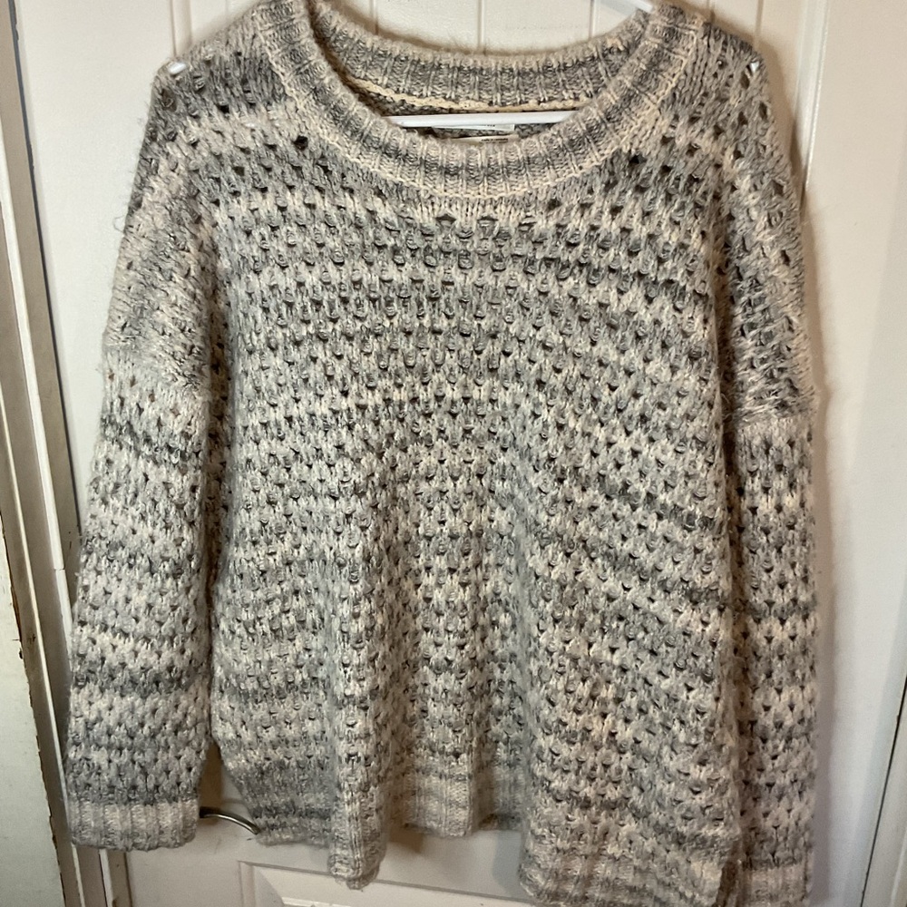 Cozy Knit Sweater in Gray and Cream by Anthropologie